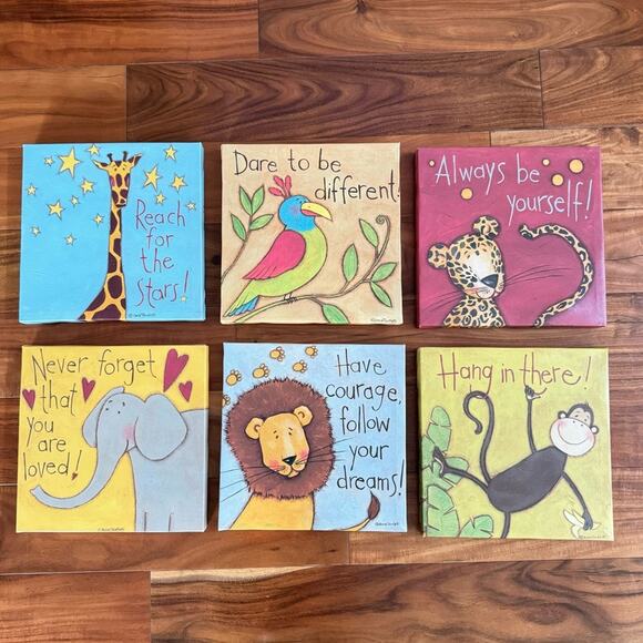Canvas Print Wall Art Kids Room Nursery Animals Inspirational Quotes Set of 6 - Picture 1 of 9